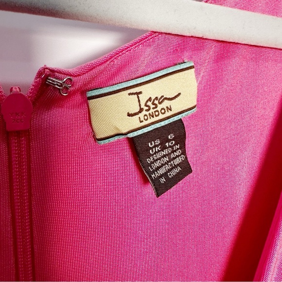 Issa London Ruched Silk Jersey Dress Plunge Neck in Punch Pink Size 6 - Picture 9 of 9